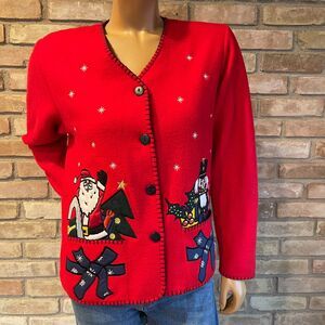Paul Harris Design Christmas Button Up Sweater Vintage 90s Medium Embroidered